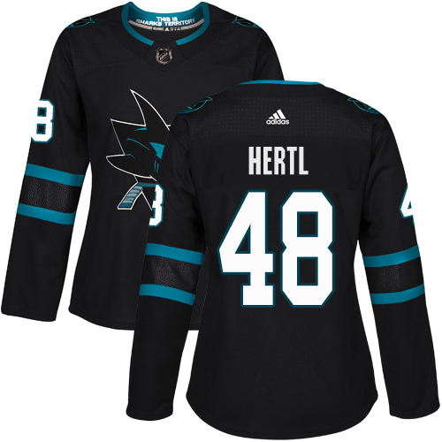Adidas Sharks #48 Tomas Hertl Black Alternate Authentic Women's Stitched NHL Jersey