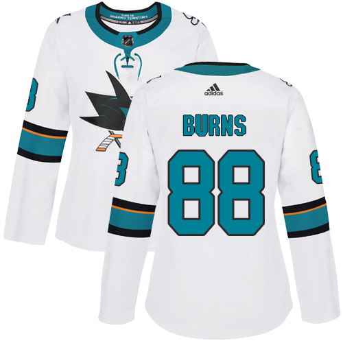 Adidas Sharks #88 Brent Burns White Road Authentic Women's Stitched NHL Jersey