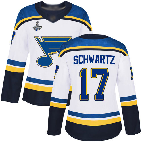 Adidas Blues #17 Jaden Schwartz White Road Authentic Stanley Cup Champions Women's Stitched NHL Jersey Adidas Blues #17 Jaden Schwartz White Road Authentic Stanley Cup Champions Women's Stitched NHL Jersey