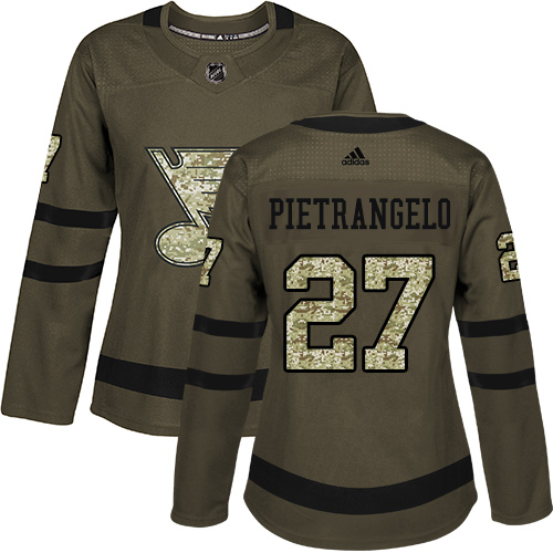 Adidas Blues #27 Alex Pietrangelo Green Salute to Service Women's Stitched NHL Jersey Adidas Blues #27 Alex Pietrangelo Green Salute to Service Women's Stitched NHL Jersey