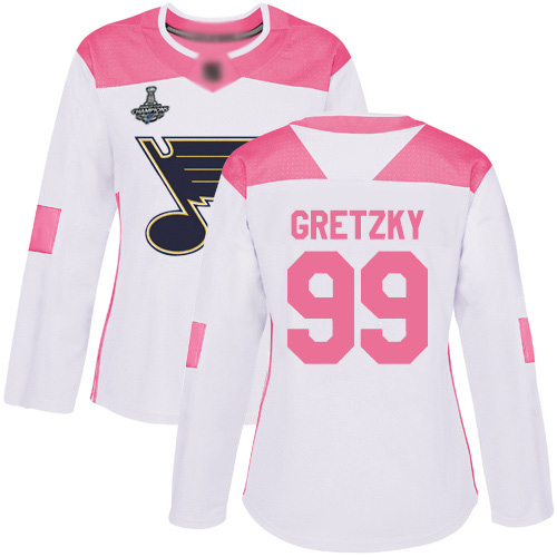 Adidas Blues #99 Wayne Gretzky White/Pink Authentic Fashion Stanley Cup Champions Women's Stitched NHL Jersey