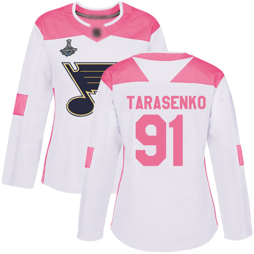 Adidas Blues #91 Vladimir Tarasenko White/Pink Authentic Fashion Stanley Cup Champions Women's Stitched NHL Jersey Adidas Blues #91 Vladimir Tarasenko White/Pink Authentic Fashion Stanley Cup Champions Women's Stitched NHL Jersey