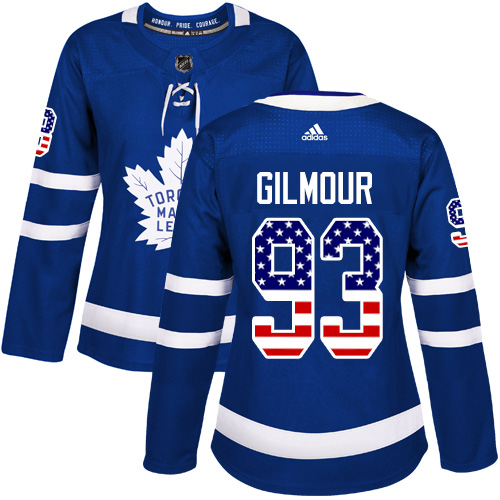 Adidas Maple Leafs #93 Doug Gilmour Blue Home Authentic USA Flag Women's Stitched NHL Jersey