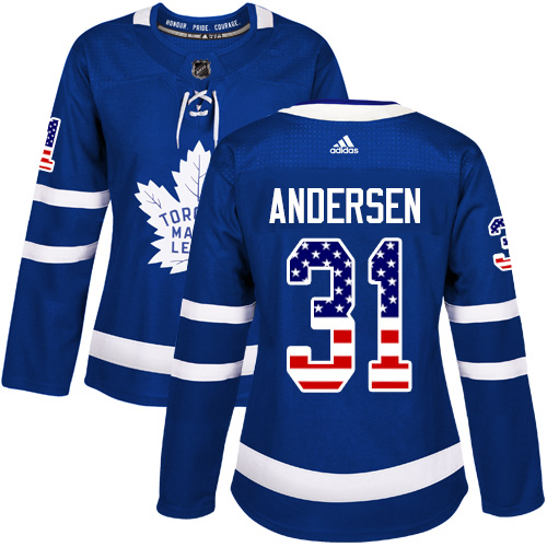 Adidas Maple Leafs #31 Frederik Andersen Blue Home Authentic USA Flag Women's Stitched NHL Jersey Adidas Maple Leafs #31 Frederik Andersen Blue Home Authentic USA Flag Women's Stitched NHL Jersey