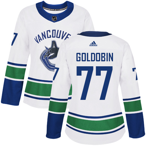 Adidas Canucks #77 Nikolay Goldobin White Road Authentic Women's Stitched NHL Jersey