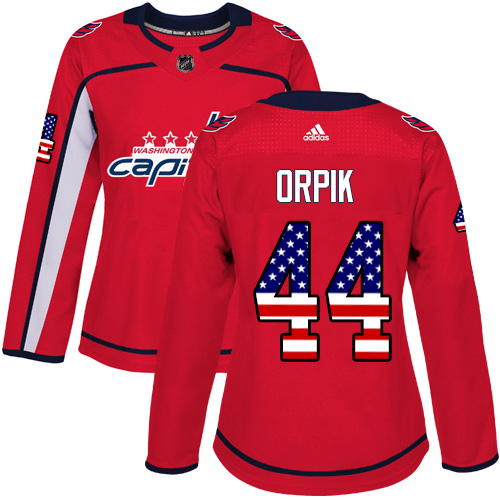 Adidas Capitals #44 Brooks Orpik Red Home Authentic USA Flag Women's Stitched NHL Jersey