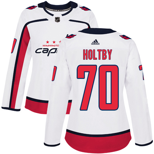 Adidas Capitals #70 Braden Holtby White Road Authentic Women's Stitched NHL Jersey