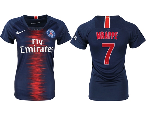 Women's Paris Saint-Germain #7 Mbappe Home Soccer Club Jersey