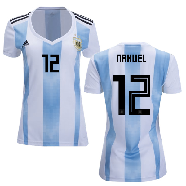 Women's Argentina #12 Nahuel Home Soccer Country Jersey Women's Argentina #12 Nahuel Home Soccer Country Jersey