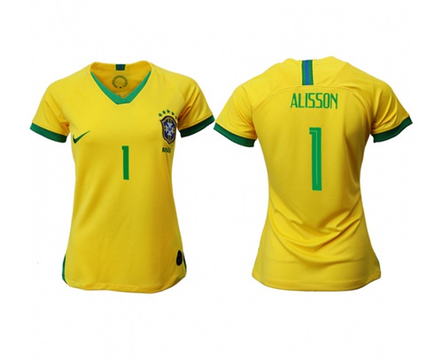 Women's Brazil #1 Alisson Home Soccer Country Jersey Women's Brazil #1 Alisson Home Soccer Country Jersey