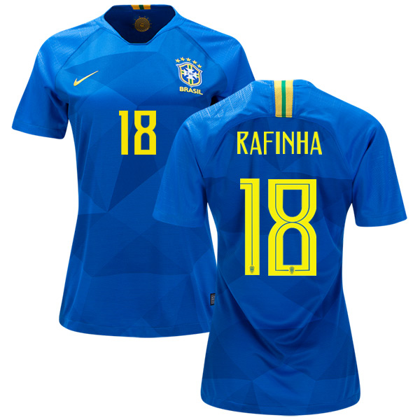 Women's Brazil #18 Rafinha Away Soccer Country Jersey Women's Brazil #18 Rafinha Away Soccer Country Jersey