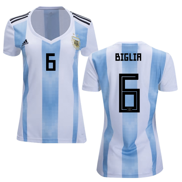 Women's Argentina #6 Biglia Home Soccer Country Jersey Women's Argentina #6 Biglia Home Soccer Country Jersey