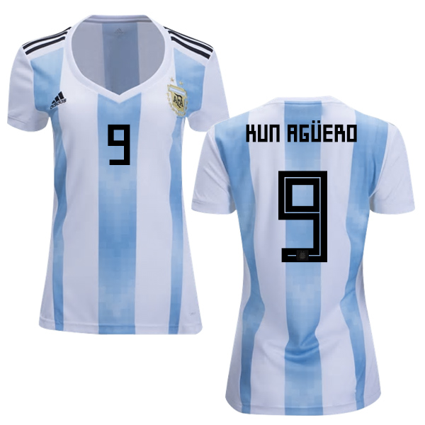 Women's Argentina #9 Kun Aguero Home Soccer Country Jersey Women's Argentina #9 Kun Aguero Home Soccer Country Jersey
