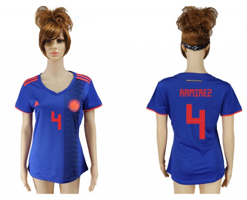 Women's Colombia #4 Ramirez Away Soccer Country Jersey Women's Colombia #4 Ramirez Away Soccer Country Jersey