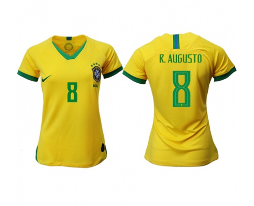 Women's Brazil #8 R.Augusto Home Soccer Country Jersey Women's Brazil #8 R.Augusto Home Soccer Country Jersey