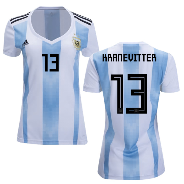 Women's Argentina #13 Kranevitter Home Soccer Country Jersey Women's Argentina #13 Kranevitter Home Soccer Country Jersey