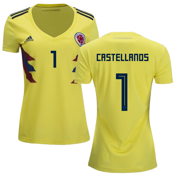 Women's Colombia #1 Castellanos Home Soccer Country Jersey Women's Colombia #1 Castellanos Home Soccer Country Jersey