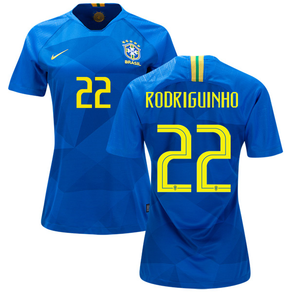 Women's Brazil #22 Rodriguinho Away Soccer Country Jersey Women's Brazil #22 Rodriguinho Away Soccer Country Jersey