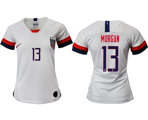 Women's USA #13 Morgan Home Soccer Country Jersey Women's USA #13 Morgan Home Soccer Country Jersey
