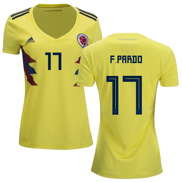 Women's Colombia #17 F.Pardo Home Soccer Country Jersey Women's Colombia #17 F.Pardo Home Soccer Country Jersey