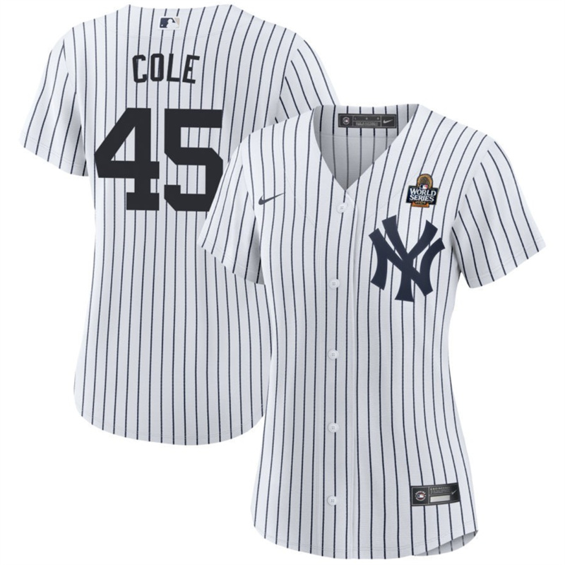 Women's New York Yankees #45 Gerrit Cole White 2024 World Series With Name Cool Base Stitched Baseball Jersey(Run Small) Women's New York Yankees #45 Gerrit Cole White 2024 World Series With Name Cool Base Stitched Baseball Jersey(Run Small)