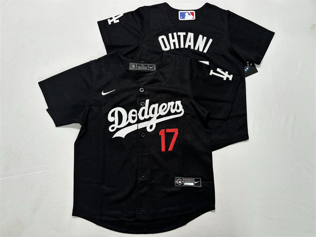 Toddler Los Angeles Dodgers #17 Shohei Ohtani Black Stitched Baseball Jersey