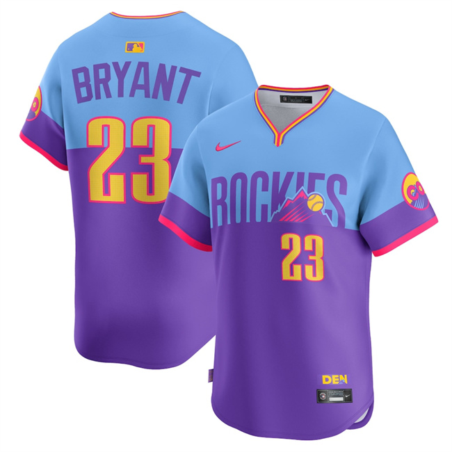 Youth Colorado Rockies #23 Kris Bryant Purple/Light Blue 2025 City Connect Limited Stitched Baseball Jersey