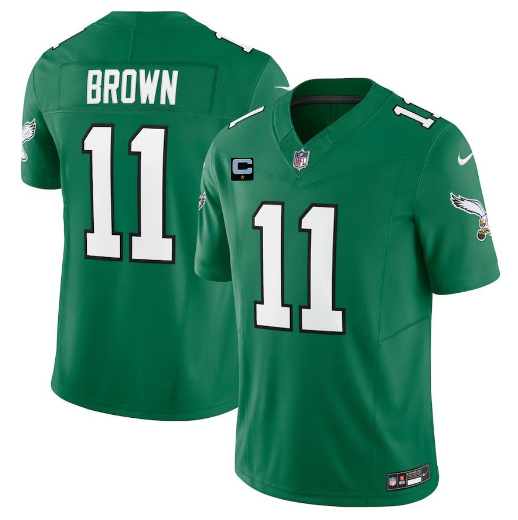 Youth's Philadelphia Eagles #11 A. J. Brown Green 2023 F.U.S.E. With 1-Star C Patch Vapor Untouchable Limited Stitched Jersey