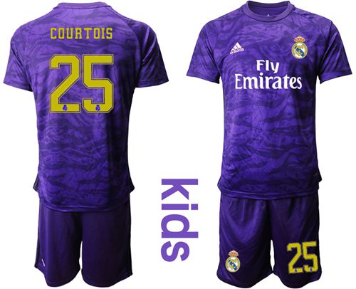 Real Madrid #25 Courtois Purple Goalkeeper Kid Soccer Club Jersey