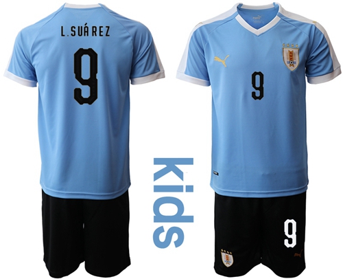 Uruguay #9 L.Suarez Home Kid Soccer Country Jersey