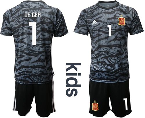 Spain #1 De Gea Black Goalkeeper Kid Soccer Country Jersey