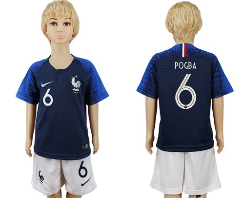 France #6 Pogba Home Kid Soccer Country Jersey