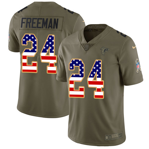 Nike Falcons #24 Devonta Freeman Olive/USA Flag Youth Stitched NFL Limited 2017 Salute to Service Jersey