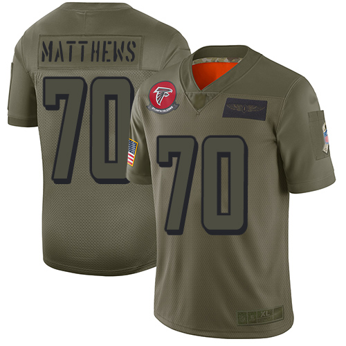 Nike Falcons #70 Jake Matthews Camo Youth Stitched NFL Limited 2019 Salute to Service Jersey
