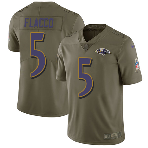 Nike Ravens #5 Joe Flacco Olive Youth Stitched NFL Limited 2017 Salute to Service Jersey Nike Ravens #5 Joe Flacco Olive Youth Stitched NFL Limited 2017 Salute to Service Jersey