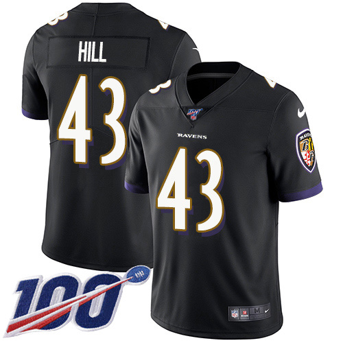 Nike Ravens #43 Justice Hill Black Alternate Youth Stitched NFL 100th Season Vapor Untouchable Limited Jersey Nike Ravens #43 Justice Hill Black Alternate Youth Stitched NFL 100th Season Vapor Untouchable Limited Jersey