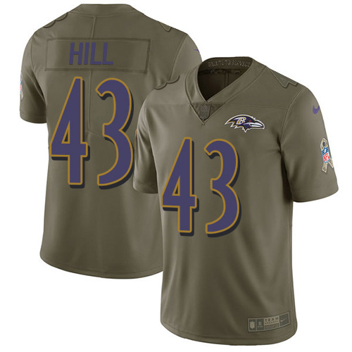 Nike Ravens #43 Justice Hill Olive Youth Stitched NFL Limited 2017 Salute To Service Jersey Nike Ravens #43 Justice Hill Olive Youth Stitched NFL Limited 2017 Salute To Service Jersey