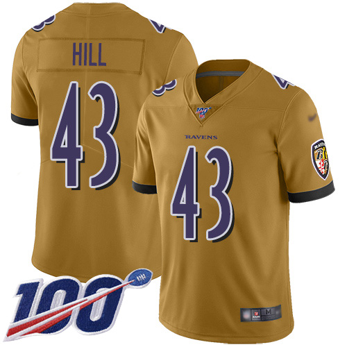 Nike Ravens #43 Justice Hill Gold Youth Stitched NFL Limited Inverted Legend 100th Season Jersey Nike Ravens #43 Justice Hill Gold Youth Stitched NFL Limited Inverted Legend 100th Season Jersey