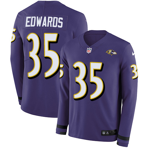 Nike Ravens #35 Gus Edwards Purple Team Color Youth Stitched NFL Limited Therma Long Sleeve Jersey Nike Ravens #35 Gus Edwards Purple Team Color Youth Stitched NFL Limited Therma Long Sleeve Jersey