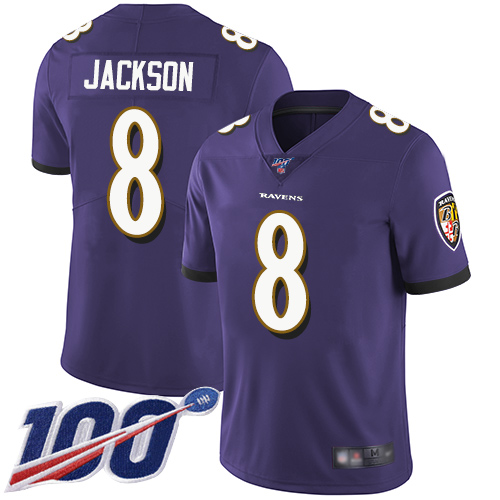 Nike Ravens #8 Lamar Jackson Purple Team Color Youth Stitched NFL 100th Season Vapor Limited Jersey Nike Ravens #8 Lamar Jackson Purple Team Color Youth Stitched NFL 100th Season Vapor Limited Jersey