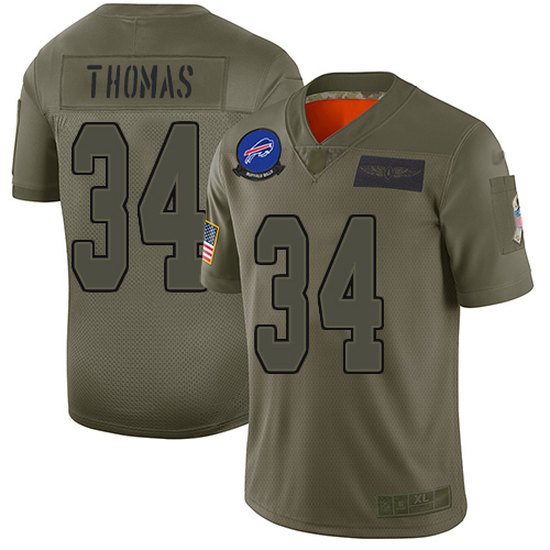 Nike Bills #34 Thurman Thomas Camo Youth Stitched NFL Limited 2019 Salute to Service Jersey