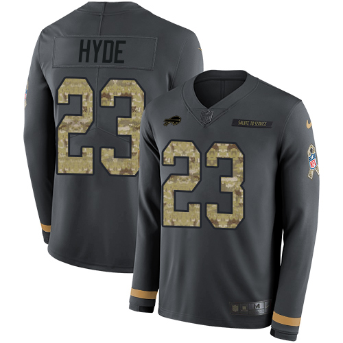 Nike Bills #23 Micah Hyde Anthracite Salute to Service Youth Stitched NFL Limited Therma Long Sleeve Jersey