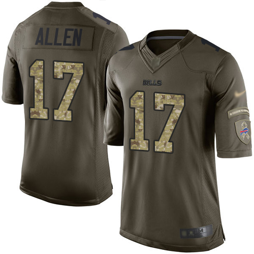 Nike Bills #17 Josh Allen Green Youth Stitched NFL Limited 2015 Salute to Service Jersey
