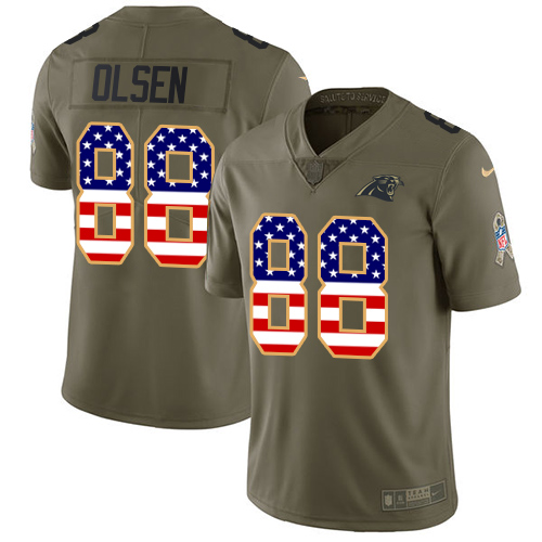 Nike Panthers #88 Greg Olsen Olive/USA Flag Youth Stitched NFL Limited 2017 Salute to Service Jersey