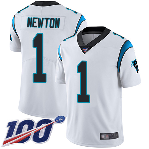 Nike Panthers #1 Cam Newton White Youth Stitched NFL 100th Season Vapor Limited Jersey