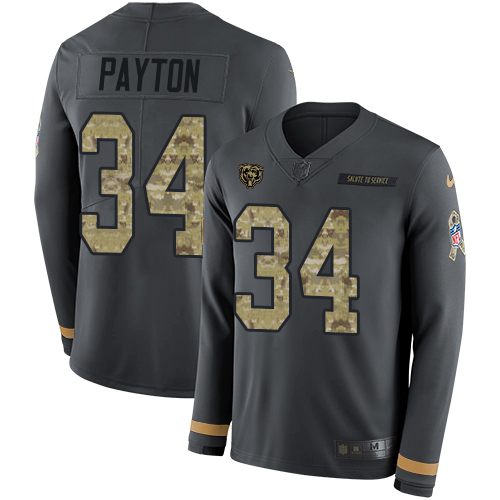 Nike Bears #34 Walter Payton Anthracite Salute to Service Youth Stitched NFL Limited Therma Long Sleeve Jersey