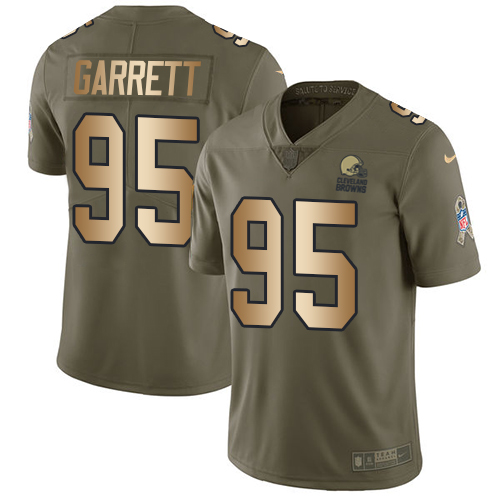 Nike Browns #95 Myles Garrett Olive/Gold Youth Stitched NFL Limited 2017 Salute to Service Jersey
