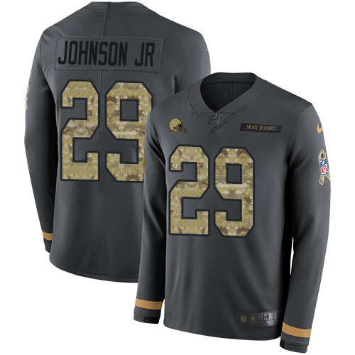 Nike Browns #29 Duke Johnson Jr Anthracite Salute to Service Youth Stitched NFL Limited Therma Long Sleeve Jersey