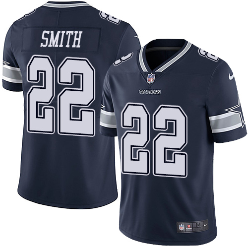 Nike Cowboys #22 Emmitt Smith Navy Blue Team Color Youth Stitched NFL Vapor Untouchable Limited Jersey