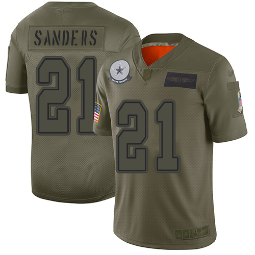Nike Cowboys #21 Deion Sanders Camo Youth Stitched NFL Limited 2019 Salute to Service Jersey